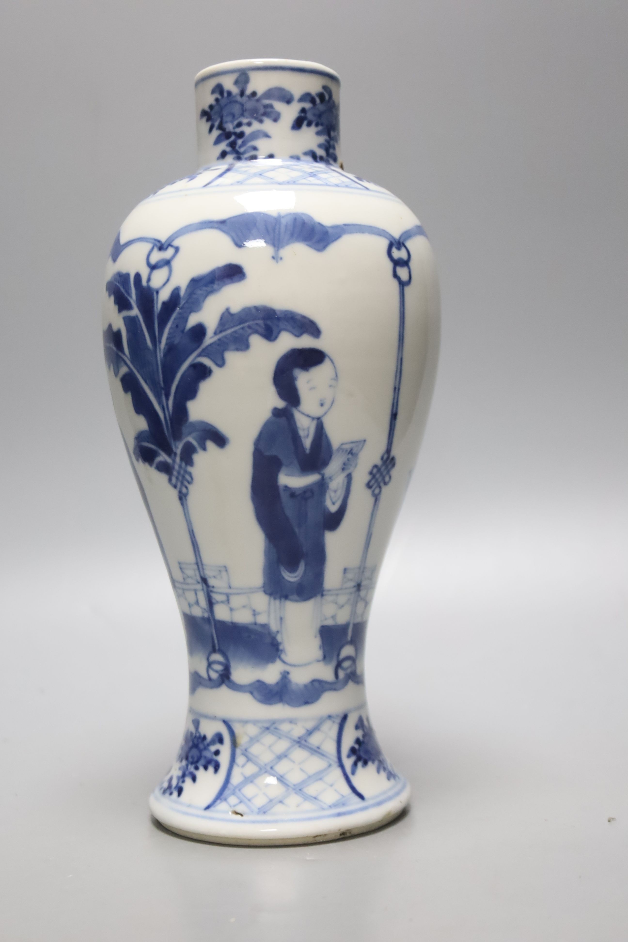 A Chinese blue and white baluster vase, c.1900, height 28.5cm